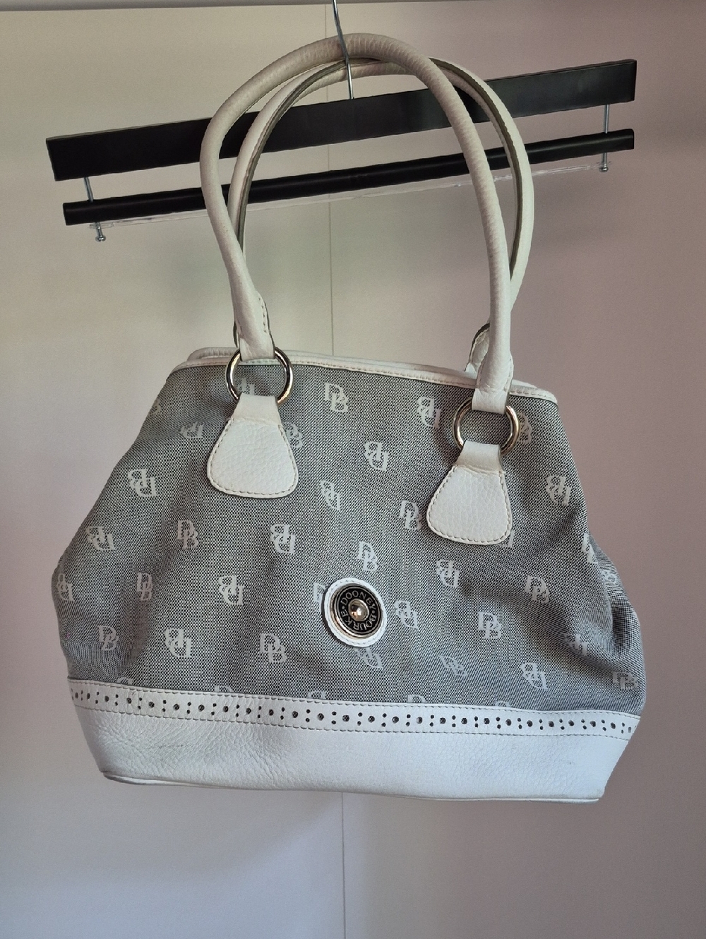 Dooney & Bourke Gray and White Logo Shoulder Bag